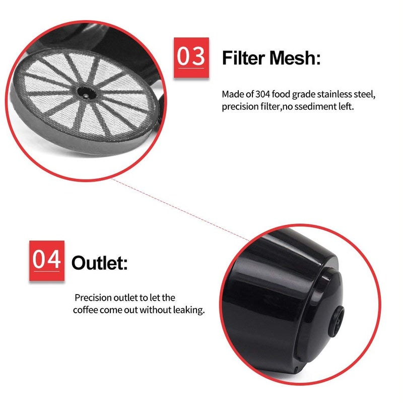 BRBHOM 6 Refillable D*lce Gu*to Coffee Capsule,Reusable D*lce Gu*to Coffee Filter with Coffee Spoon,Brush (6Pcs Black) - Image 3
